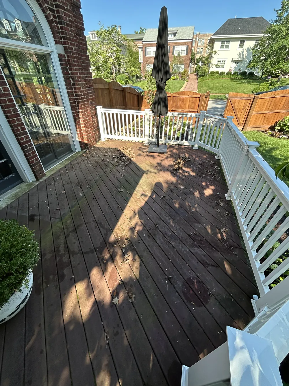 St. Louis deck covered in debris and algae before cleaning
