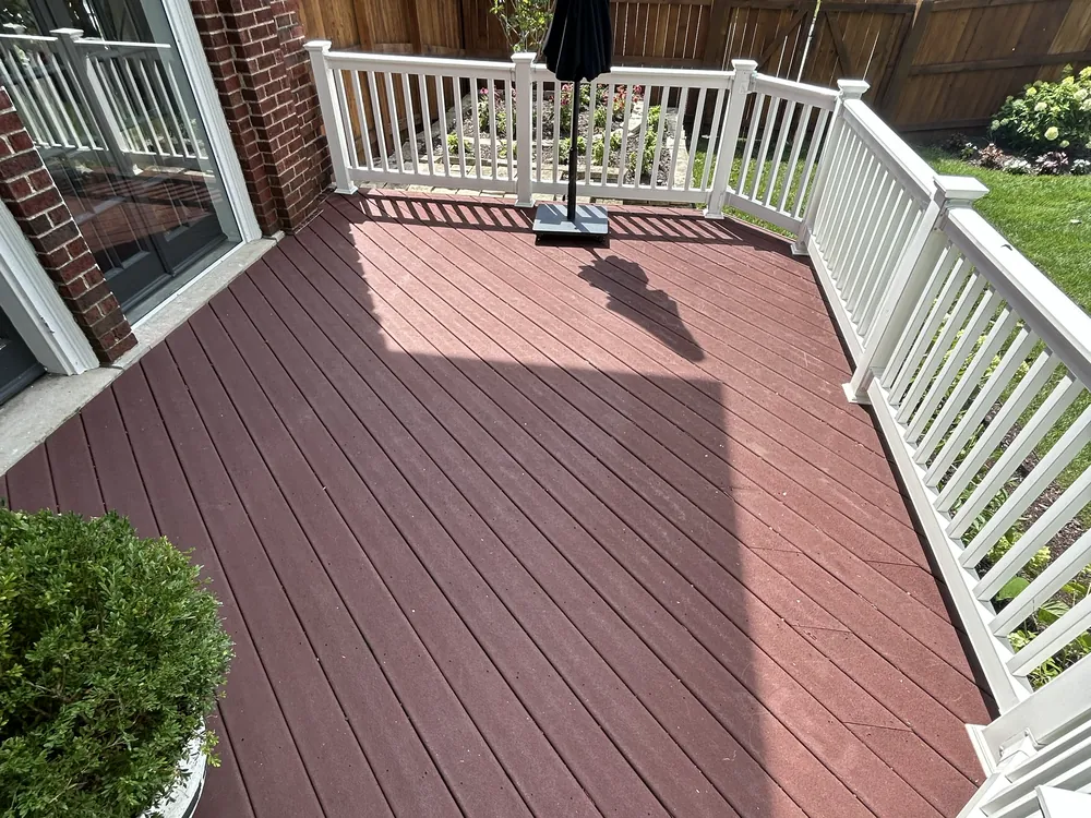 Wood deck clean and bright after soft washing