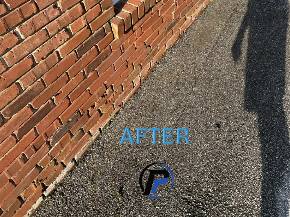 Brick wall and walkway clean after power washing