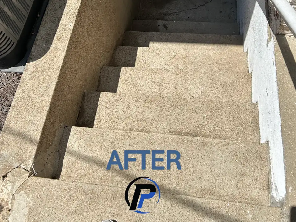 Restored concrete steps after pressure washing